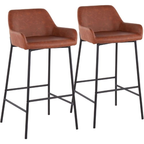 Daniella 30" Bar Stool in Camel Leatherette & Black Metal (Set of 2)